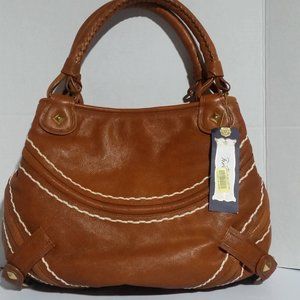 TreVero Leather Derby HandBag in Saddle